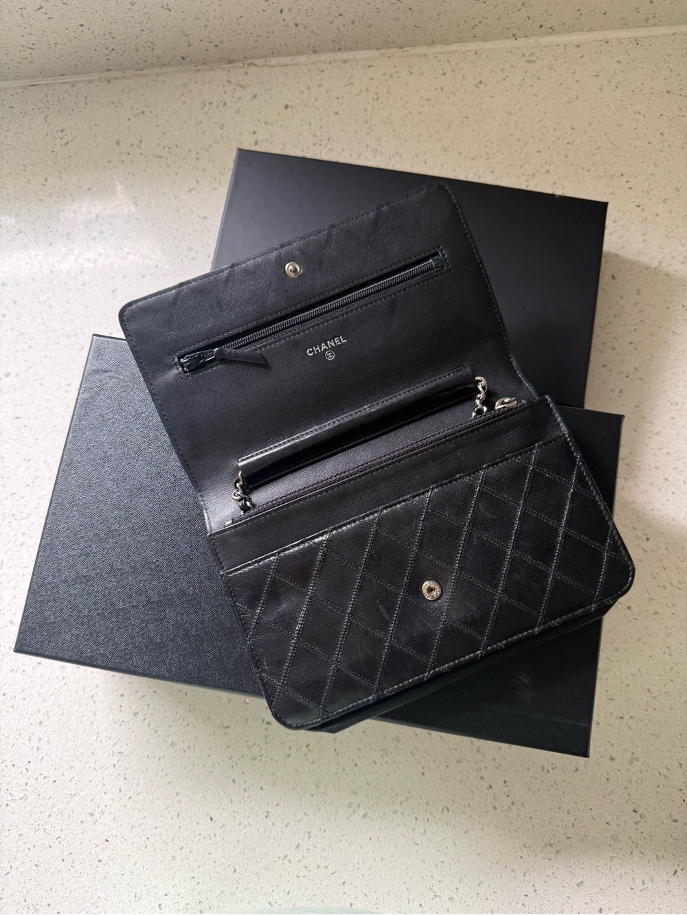 CHANEL Black Quilted Lambskin wallet on chain  Bag with Silver Chain - Picture 8 of 9